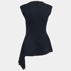 Pre Owned CH Carolina Herrera Navy Blue Knit Asymmetrical Top M