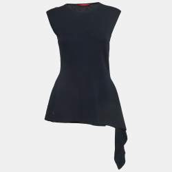 Pre Owned CH Carolina Herrera Navy Blue Knit Asymmetrical Top M