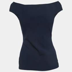 Pre Owned CH Carolina Herrera Navy Blue Knit Sleeveless Top S