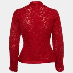 Pre Owned CH Carolina Herrera Red Lace Long Sleeve Jacket M