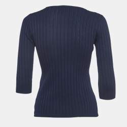 مملوكة مسبقًا CH Carolina Herrera Navy Blue Ribbed Knit Top XS