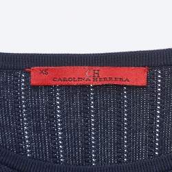 مملوكة مسبقًا CH Carolina Herrera Navy Blue Ribbed Knit Top XS