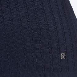 مملوكة مسبقًا CH Carolina Herrera Navy Blue Ribbed Knit Top XS