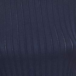 مملوكة مسبقًا CH Carolina Herrera Navy Blue Ribbed Knit Top XS