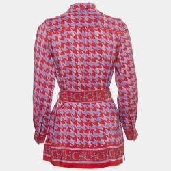 مملوكة مسبقًا CH Carolina Herrera Purple/Red Printed Crepe Belted Top S