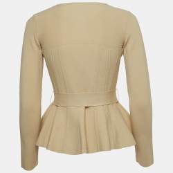 CH Carolina Herrera Beige Knit Belted Peplum Jacket XXS