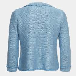 Pre Owned CH Carolina Herrera Blue Crochet Knit Jacket XS