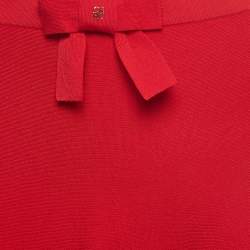 Pre Owned CH Carolina Herrera Red Knit Bow Detail Elasticated Waist Mini Skirt XS