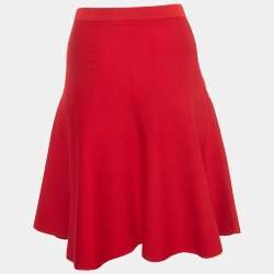 Pre Owned CH Carolina Herrera Red Knit Bow Detail Elasticated Waist Mini Skirt XS