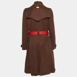 Pre Owned CH Carolina Herrera Brown Zip Front Belted Long Coat L