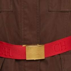 Pre Owned CH Carolina Herrera Brown Zip Front Belted Long Coat L