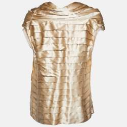 Pre Owned CH Carolina Herrera Beige Silk Satin Pleated Top L