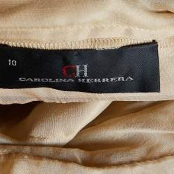 Pre Owned CH Carolina Herrera Beige Silk Satin Pleated Top L