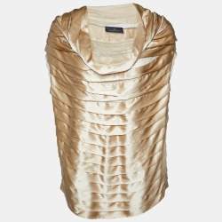 Pre Owned CH Carolina Herrera Beige Silk Satin Pleated Top L