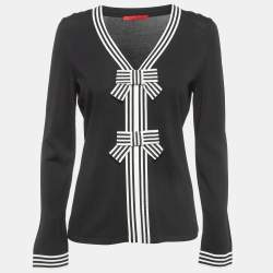 Pre Owned CH Carolina Herrera Black Knit Bow Detail Long Sleeve Top M