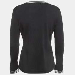 Pre Owned CH Carolina Herrera Black Knit Bow Detail Long Sleeve Top M