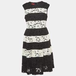 مملوكة مسبقًا Carolina Herrera Black/White Lace Sleeveless Midi Dress M