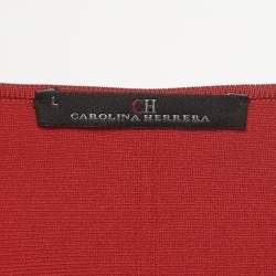 Pre Owned CH Carolina Herrera Red Knit Zip-Up Peplum Jacket L