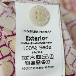Pre Owned CH Carolina Herrera Cream Logo Print Satin Silk Buttoned Shirt L