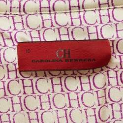 Pre Owned CH Carolina Herrera Cream Logo Print Satin Silk Buttoned Shirt L