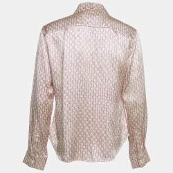 Pre Owned CH Carolina Herrera Cream Logo Print Satin Silk Buttoned Shirt L