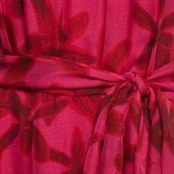 CH Carolina Herrera Pink Floral Print Silk Waist Tie-Up Midi Dress M