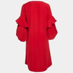 CH Carolina Herrera Red Stretch Crepe Balloon Sleeve Short Dress S