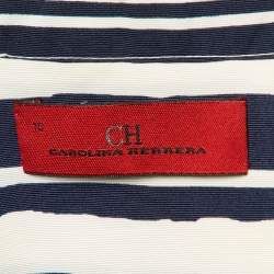 Pre Owned CH Carolina Herrera Navy Blue Striped Silk-Blend Mini Dress L