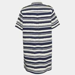 Pre Owned CH Carolina Herrera Navy Blue Striped Silk-Blend Mini Dress L