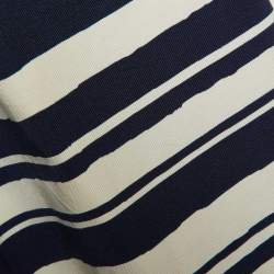 Pre Owned CH Carolina Herrera Navy Blue Striped Silk-Blend Mini Dress L
