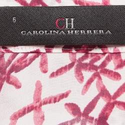 Pre Owned CH Carolina Herrera Pink Printed Satin Ruffled Blouse M