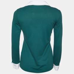 Pre Owned CH Carolina Herrera Green Pique Cotton Long Sleeve T-Shirt XS