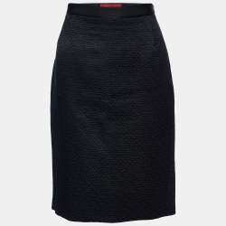 Pre Owned CH Carolina Herrera Black Cotton & Silk Pencil Skirt M