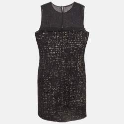 Pre Owned CH Carolina Herrera Black Tweed Sleeveless Mini Dress S