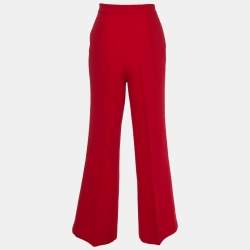 CH Carolina Herrera Red Crepe Wide Leg Trousers S