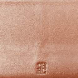 Pre Owned CH Carolina Herrera Brown Monogram Embossed Leather Trifold Continental Wallet
