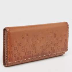 Pre Owned CH Carolina Herrera Brown Monogram Embossed Leather Trifold Continental Wallet