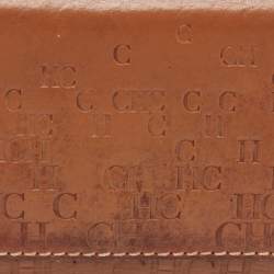 Pre Owned CH Carolina Herrera Brown Monogram Embossed Leather Trifold Continental Wallet
