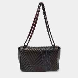 Pre Owned CH Carolina Herrera Black Quilted Leather Flap Chain Shoulder Bag