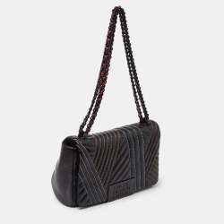 Pre Owned CH Carolina Herrera Black Quilted Leather Flap Chain Shoulder Bag