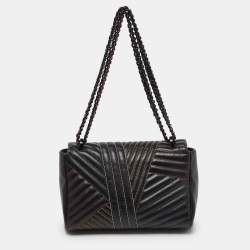 Pre Owned CH Carolina Herrera Black Quilted Leather Flap Chain Shoulder Bag