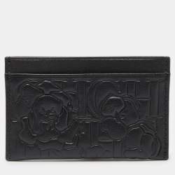 CH Carolina Herrera Black Monogram Embossed Leather Card Holder