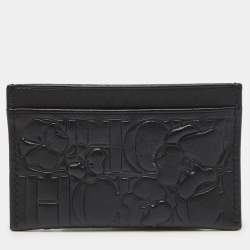 CH Carolina Herrera Black Monogram Embossed Leather Card Holder