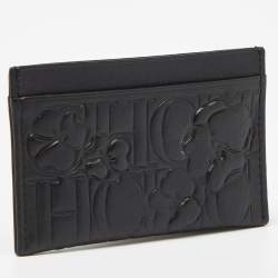 CH Carolina Herrera Black Monogram Embossed Leather Card Holder