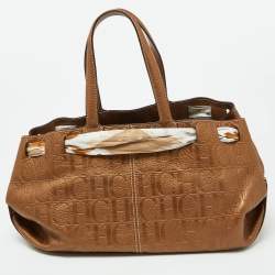 CH Carolina Herrera Bronze Monogram Embossed Leather Scarf Tote