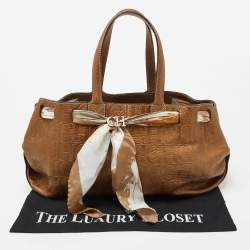 CH Carolina Herrera Bronze Monogram Embossed Leather Scarf Tote