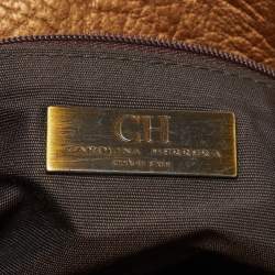 CH Carolina Herrera Bronze Monogram Embossed Leather Scarf Tote