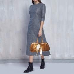 CH Carolina Herrera Bronze Monogram Embossed Leather Scarf Tote