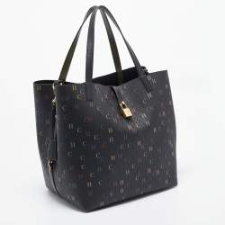 CH Carolina Herrera Black Monogram Coated Canvas Medium Matryoshka Locked Tote