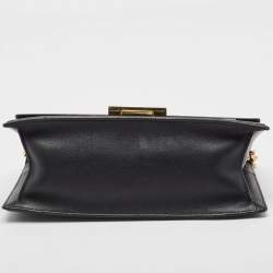 Pre Owned CH Carolina Herrera Black Monogram Embossed Leather Flap Shoulder Bag